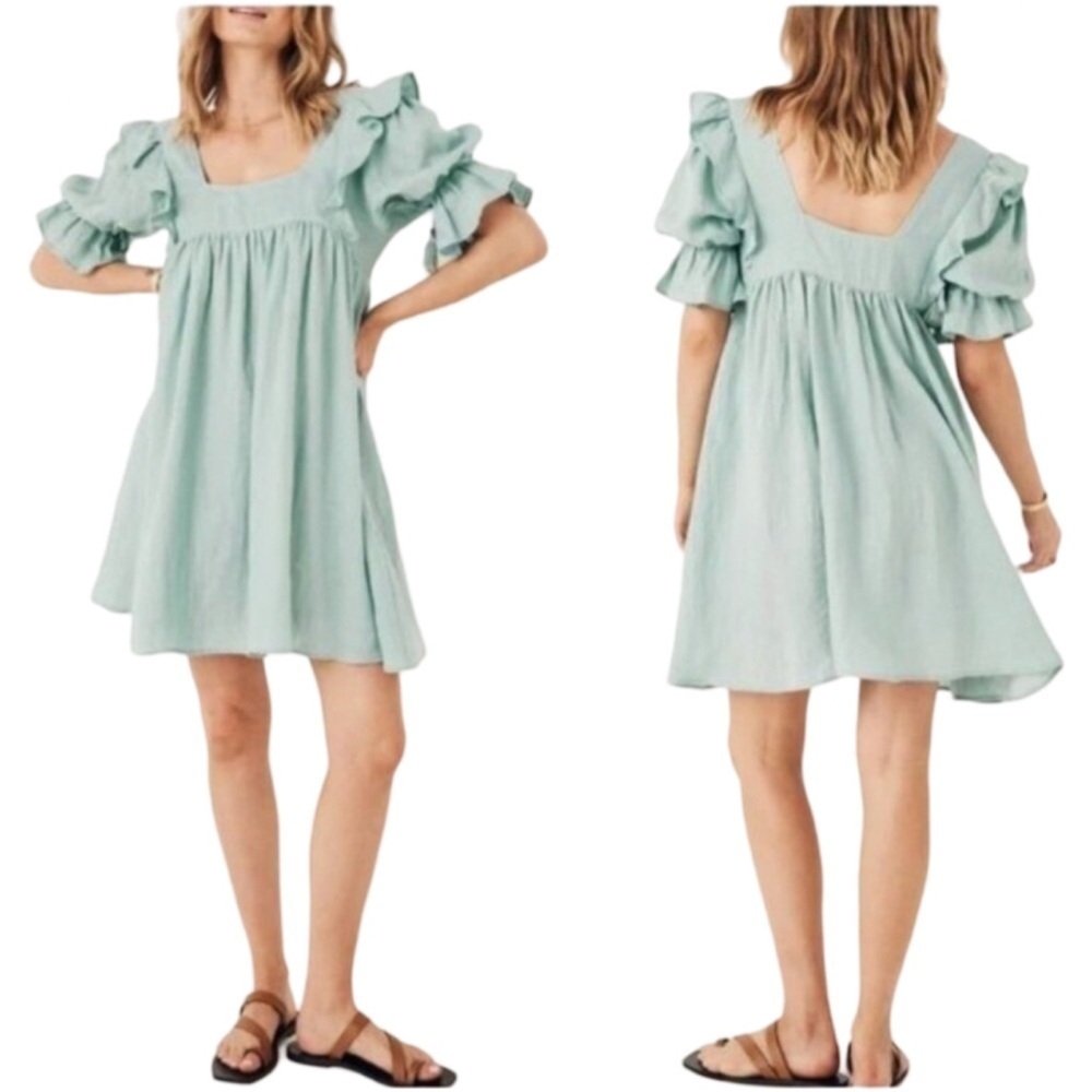 RARE SPELL & THE GYPSY COLLECTIVE Mae Linen Dress in Seafoam Green